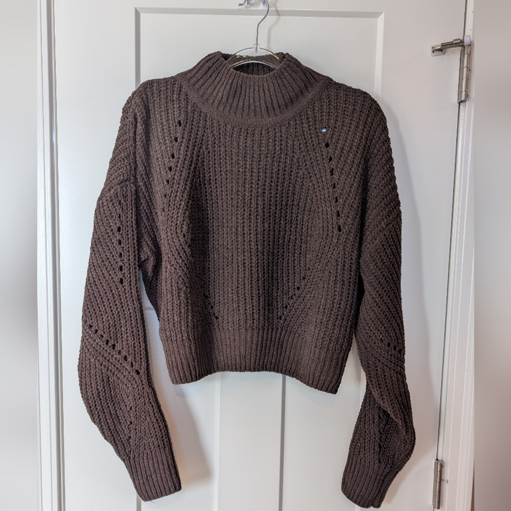 Cozy Brown Knit Turtleneck Sweater